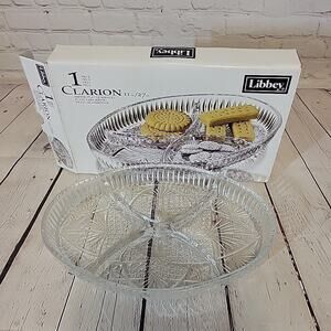 VINTAGE Libbey Clarion Glass Oval Server - 11" Divided Server 2095VPR28